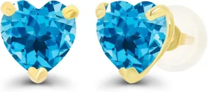 Solid 14K Gold 6mm Heart Genuine Birthstone Stud Earrings For Women | Hypoallergenic Studs | Natural or Created Gemstone Stud Earrings For Women