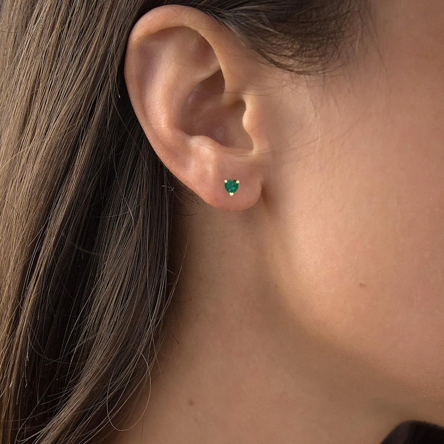 Solid 14K Gold 6mm Heart Genuine Birthstone Stud Earrings For Women | Hypoallergenic Studs | Natural or Created Gemstone Stud Earrings For Women