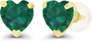 Solid 14K Gold 6mm Heart Genuine Birthstone Stud Earrings For Women | Hypoallergenic Studs | Natural or Created Gemstone Stud Earrings For Women