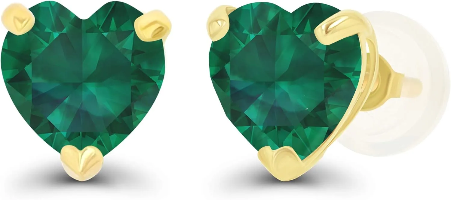 Solid 14K Gold 6mm Heart Genuine Birthstone Stud Earrings For Women | Hypoallergenic Studs | Natural or Created Gemstone Stud Earrings For Women