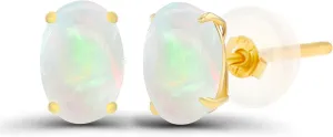 Solid 14K Gold 6x4mm Oval Genuine Birthstone Stud Earrings For Women | Hypoallergenic Studs | Natural or Created Gemstone Stud Earrings For Women