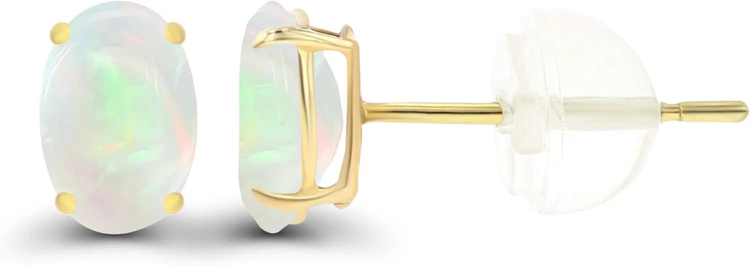 Solid 14K Gold 6x4mm Oval Genuine Birthstone Stud Earrings For Women | Hypoallergenic Studs | Natural or Created Gemstone Stud Earrings For Women