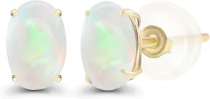 Solid 14K Gold 7x5mm Oval Genuine Birthstone Stud Earrings For Women | Hypoallergenic Studs | Natural or Created Gemstone Stud Earrings For Women