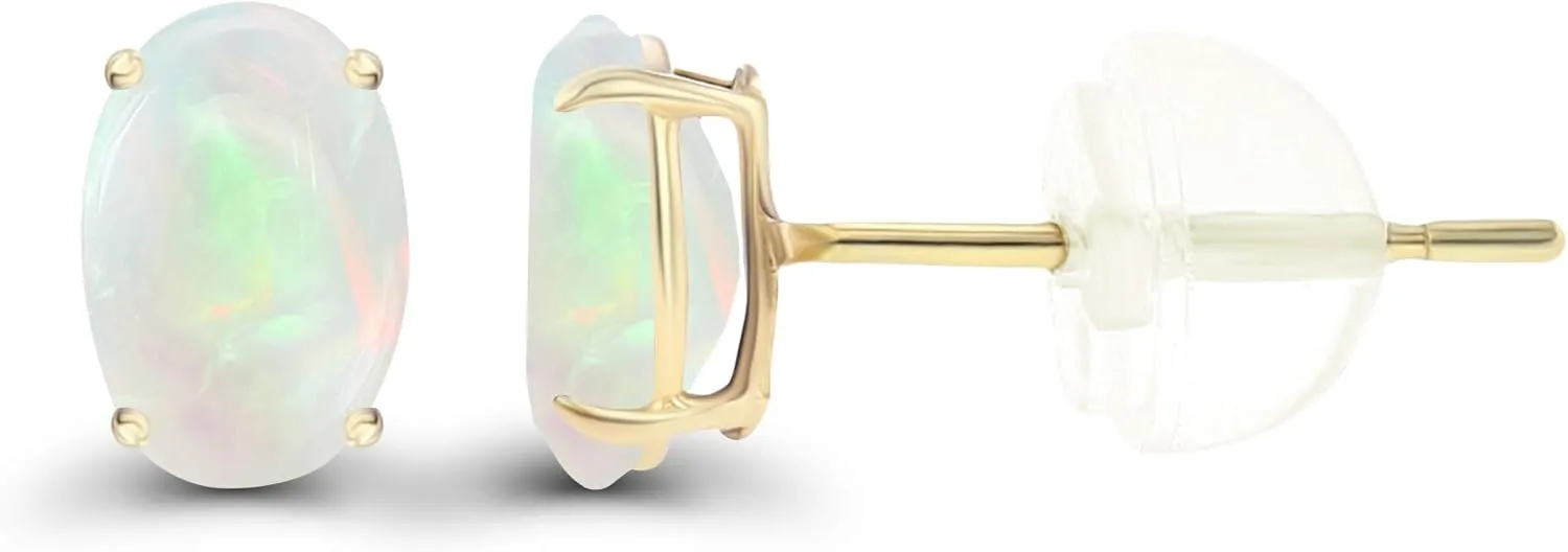 Solid 14K Gold 7x5mm Oval Genuine Birthstone Stud Earrings For Women | Hypoallergenic Studs | Natural or Created Gemstone Stud Earrings For Women