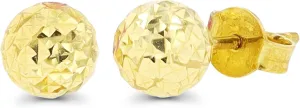 Solid 14K Yellow or White Gold 6mm-12mm Diamond Cut Ball Stud Earrings For Women | 14K Gold Backs | Italian Hypoallergenic Studs For Women