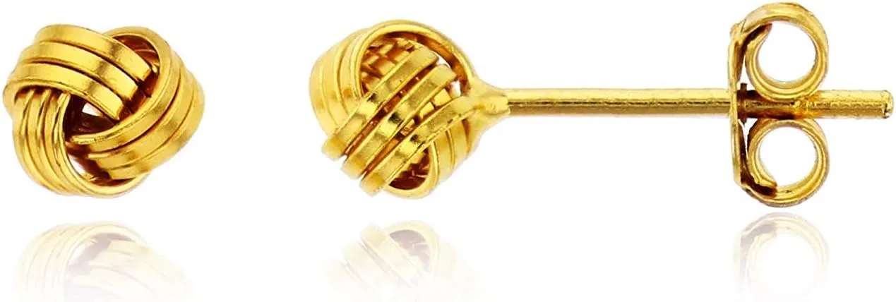 Solid 925 Sterling Silver 5mm Love Knot Stud Earrings | Gold Plated Classic Love Knot Twist | Hypoallergenic | Secure Friction Back Closure | High Polished Stud Earrings