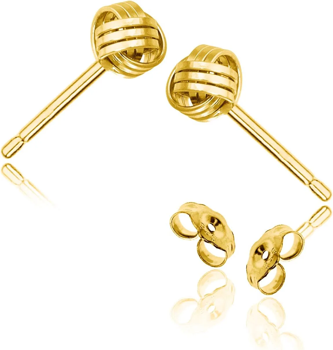 Solid 925 Sterling Silver 5mm Love Knot Stud Earrings | Gold Plated Classic Love Knot Twist | Hypoallergenic | Secure Friction Back Closure | High Polished Stud Earrings