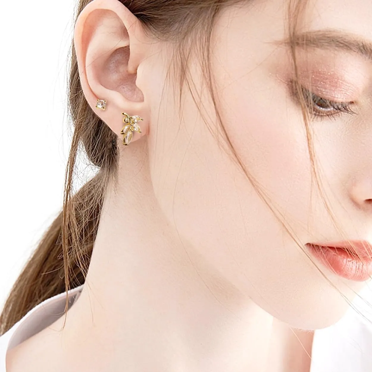 Sonateomber 3 Pairs Tiny Cute Studs Set for Women, 925 Sterling Silver Love Prom Jewelry Gift