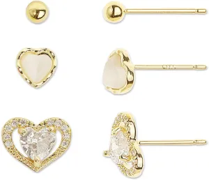 Sonateomber 3 Pairs Tiny Cute Studs Set for Women, 925 Sterling Silver Love Prom Jewelry Gift
