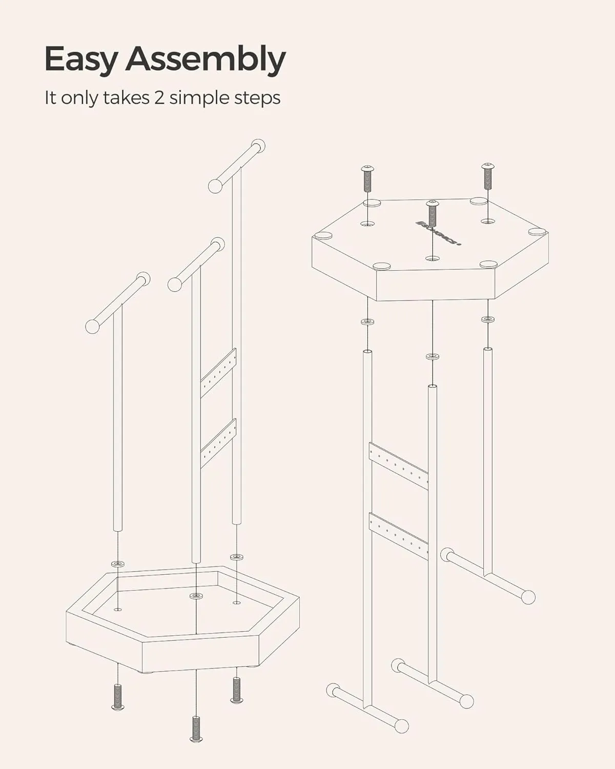 SONGMICS Jewelry Holder, Jewelry Organizer, 3 Tiers and 1 Tray, Jewelry Display Stand with Metal Frame, Necklace Earring Bracelet Holder, for Rings, Matte White and Caramel Brown UJJS003W01