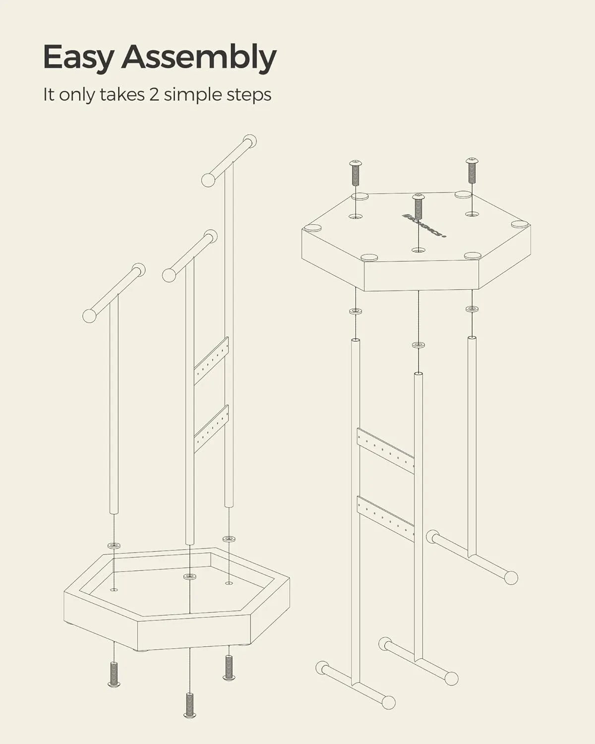 SONGMICS Jewelry Holder, Jewelry Organizer, 3 Tiers and 1 Tray, Jewelry Display Stand with Metal Frame, Necklace Earring Bracelet Holder, for Rings, Matte White and Natural Beige UJJS03NW