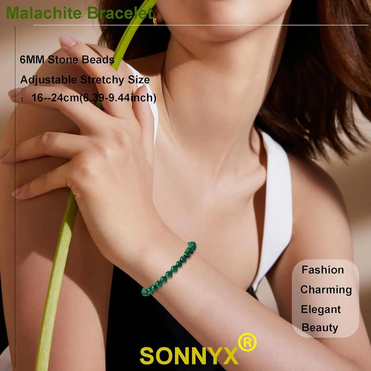 SONNYX Natural Stone Crystal Bracelet for Women Men - 6MM Semi-Precious Gemstone Beaded Bracelet Stretch Beads Bracelet Yoga Bracelets Jewelry