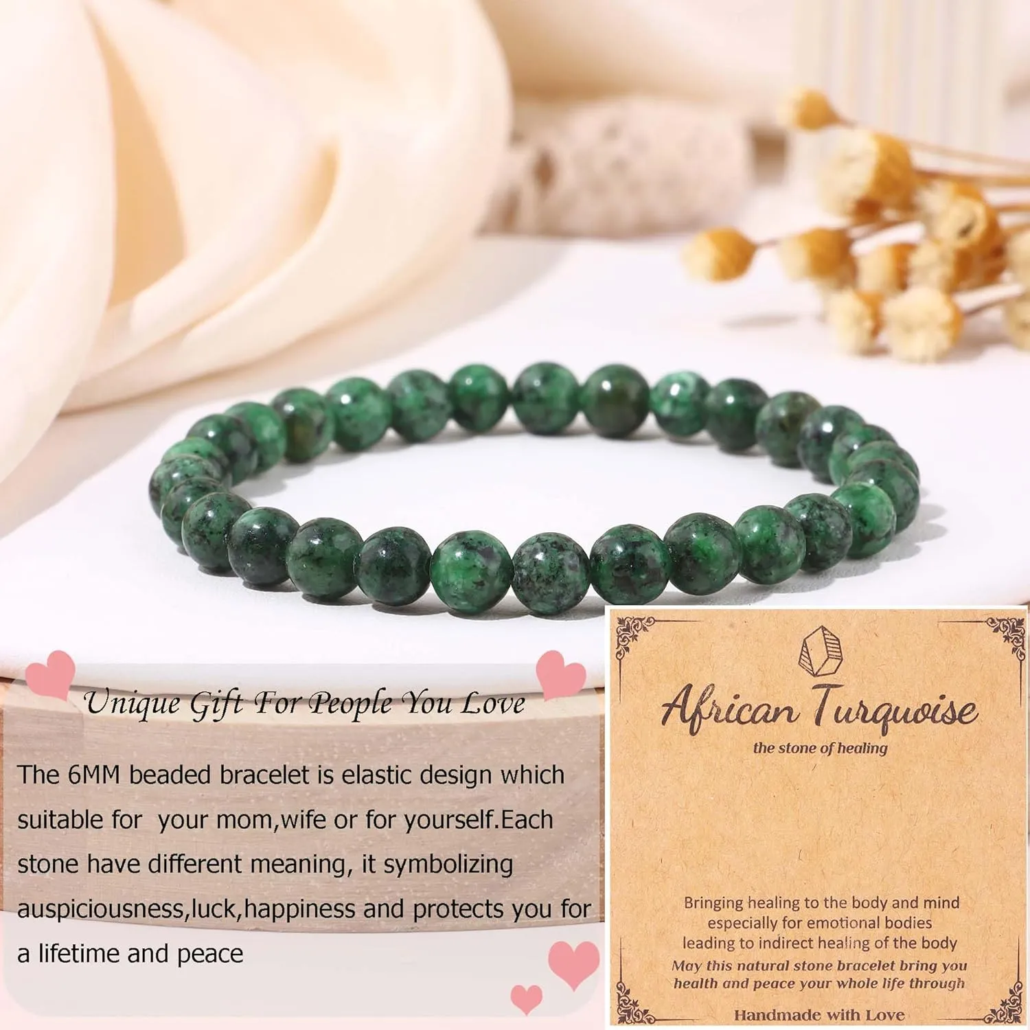 SONNYX Natural Stone Crystal Bracelet for Women Men - 6MM Semi-Precious Gemstone Beaded Bracelet Stretch Beads Bracelet Yoga Bracelets Jewelry