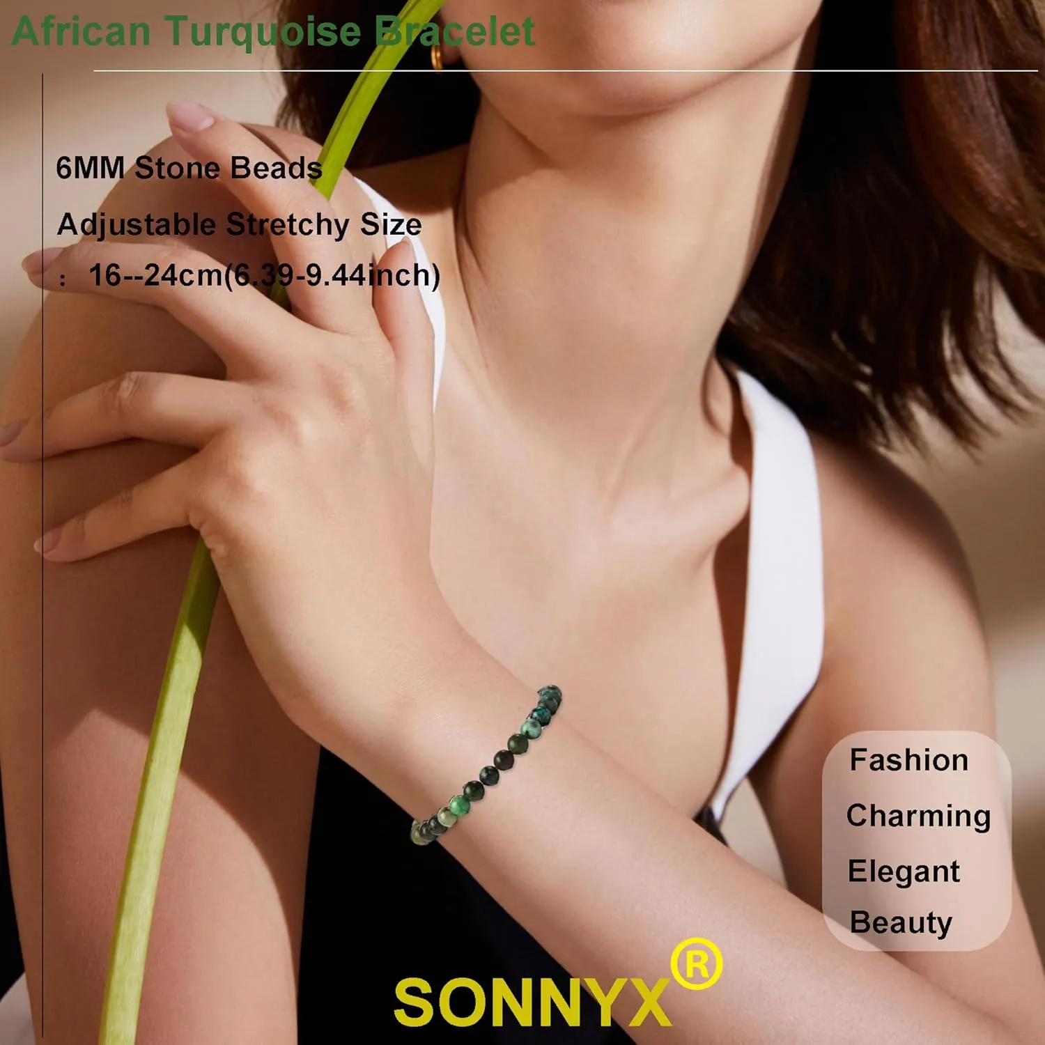 SONNYX Natural Stone Crystal Bracelet for Women Men - 6MM Semi-Precious Gemstone Beaded Bracelet Stretch Beads Bracelet Yoga Bracelets Jewelry