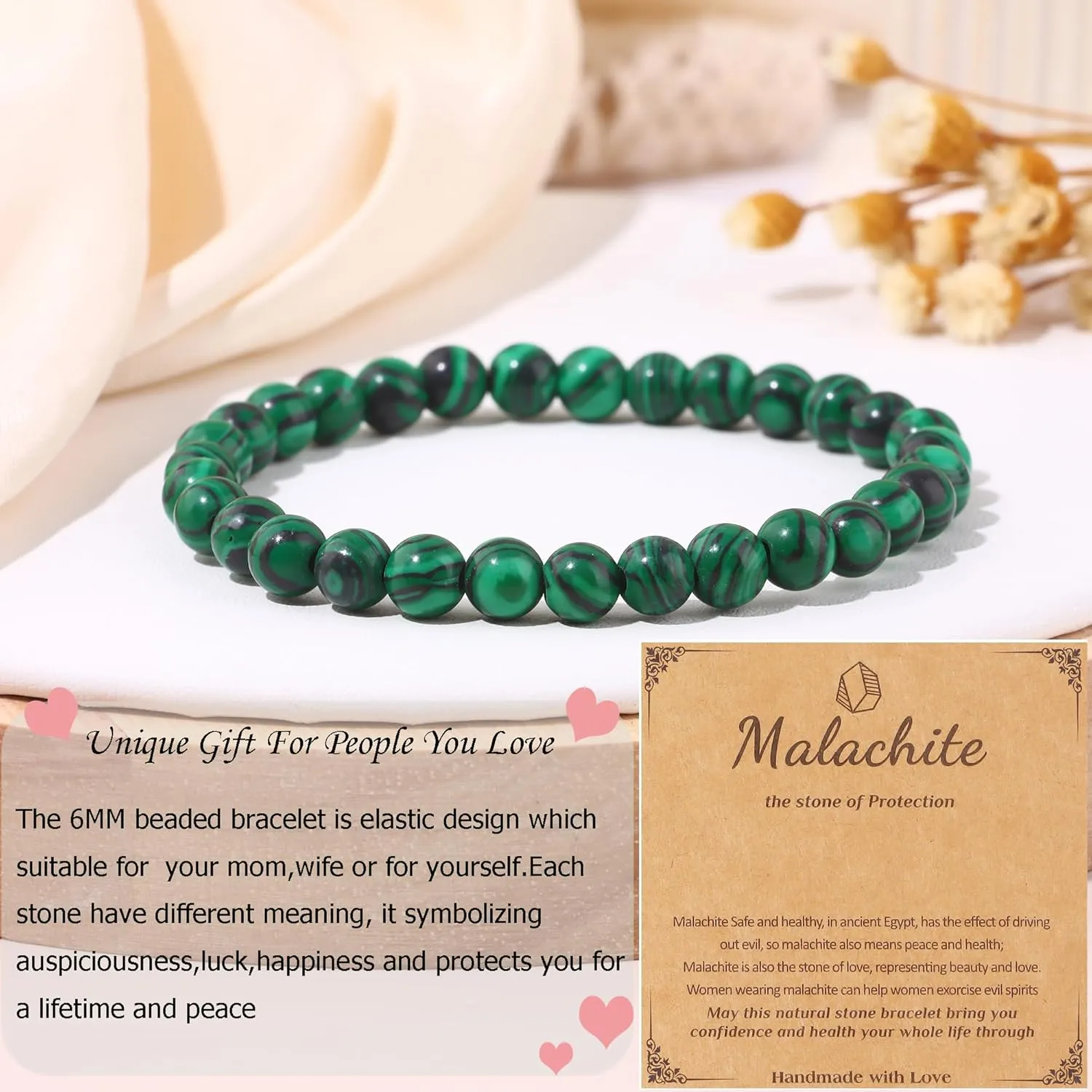 SONNYX Natural Stone Crystal Bracelet for Women Men - 6MM Semi-Precious Gemstone Beaded Bracelet Stretch Beads Bracelet Yoga Bracelets Jewelry