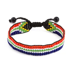 South Africa Flag Bracelet: Handmade Bracelet,Adjustable Beaded Boho-Style Rope Bangle with Patriotic Design