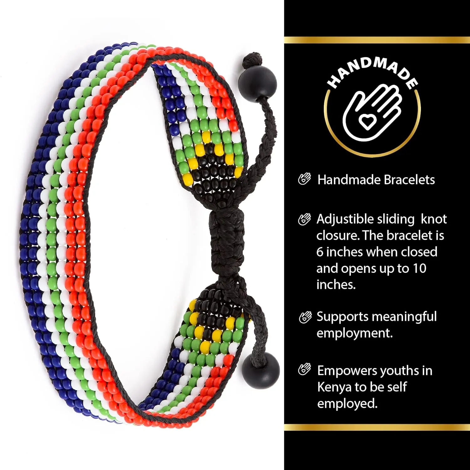 South Africa Flag Bracelet: Handmade Bracelet,Adjustable Beaded Boho-Style Rope Bangle with Patriotic Design
