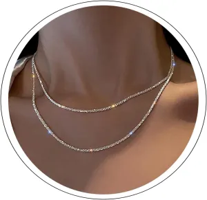 Sparkly Layered Necklace for Women Dainty Silver Plated Snake Twist Rope Crystal Clavicle Chain Necklace Rhinestone Choker Necklaces Women Gifts