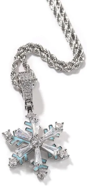 Spinning Snowflake Necklace 18K Gold Plated Iced Out Pendant Chain Glow In The Dark Snowflakes Necklace Romantic Snow Flake Necklaces Hip Hop Jewelry Gift for Men Women