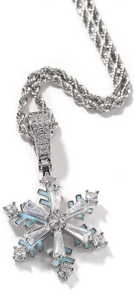 Spinning Snowflake Necklace 18K Gold Plated Iced Out Pendant Chain Glow In The Dark Snowflakes Necklace Romantic Snow Flake Necklaces Hip Hop Jewelry Gift for Men Women
