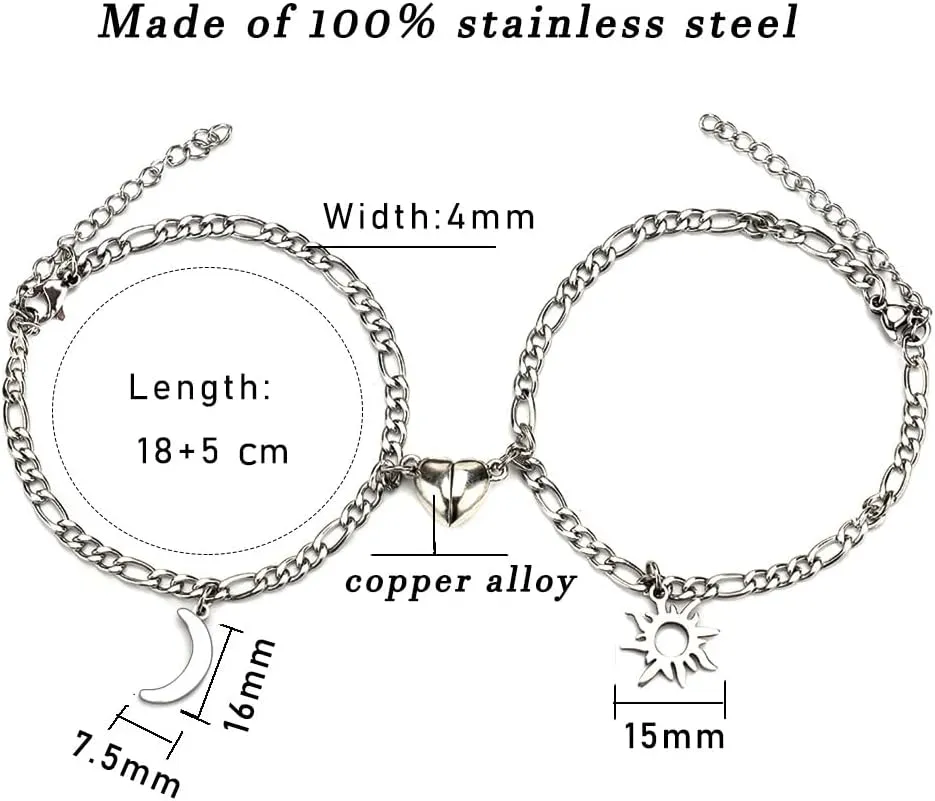 Star Moon Couple Bracelet Set 2Pcs Black Handmade Rope Bracelets for Women Men Lover Adjustable Matching Heart Chram Bracelets for Her Him BFF Friendship Promise Sun Moon Bracelet Set Valentines Birthday Jewelry Gift