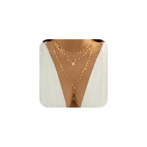 Star Tassel Choker Neck Chain Sexy Layered Necklace Long Tassel Necklace for Women(Gold)