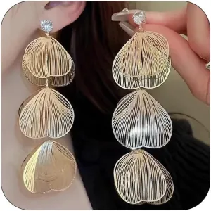 Statement Gold Leaf Earrings for Women Trendy, Dainty Ginkgo Leaf Long Tassel Dangle Earrings Bohemian Leaves Zircon Stud Boho Fairy Ear Jewelry Gifts