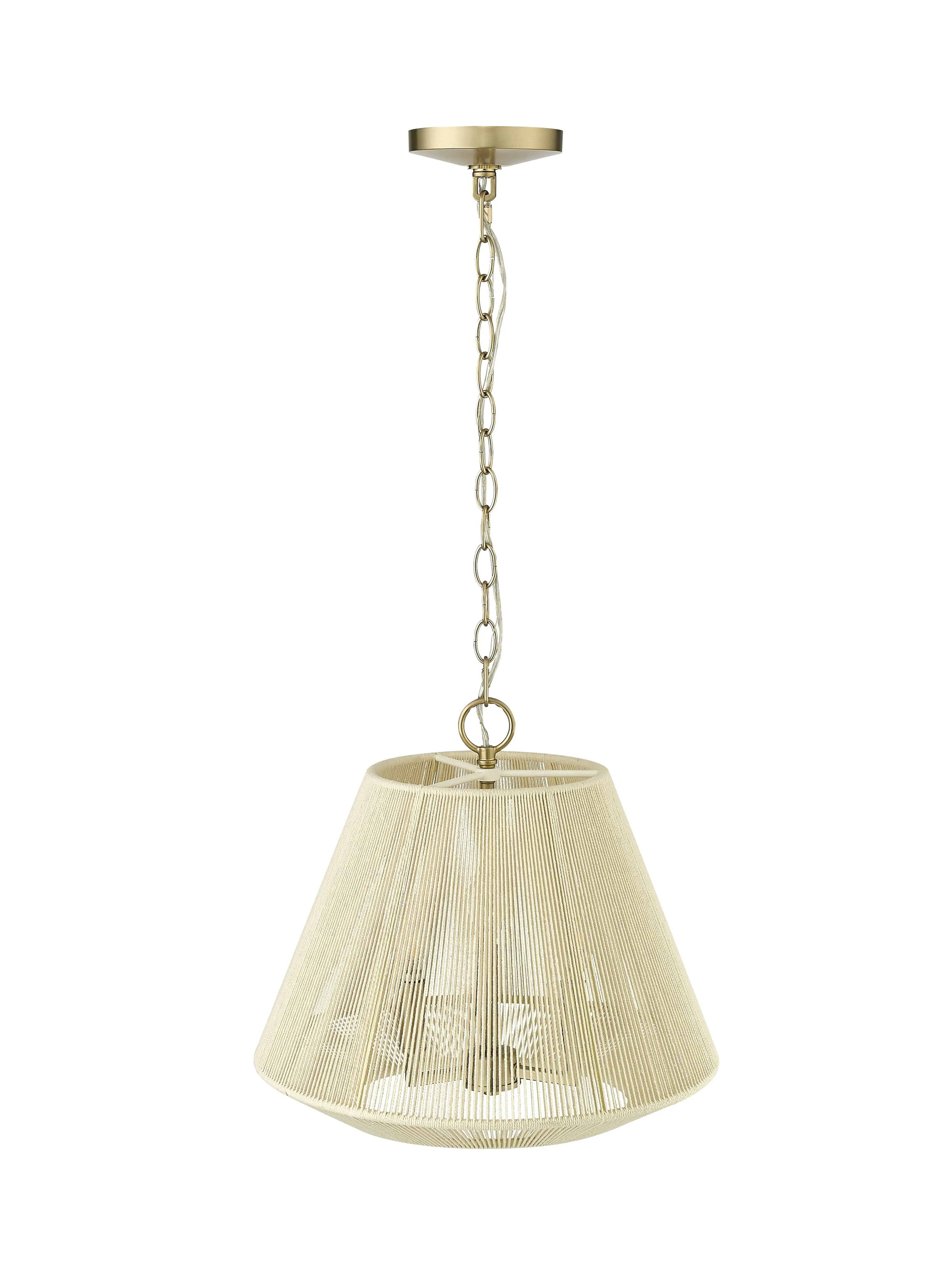Sterling Pendant - Modern Gold - Cotton Twine Shade - 16.4in. Diameter - E12 Candelabra Base