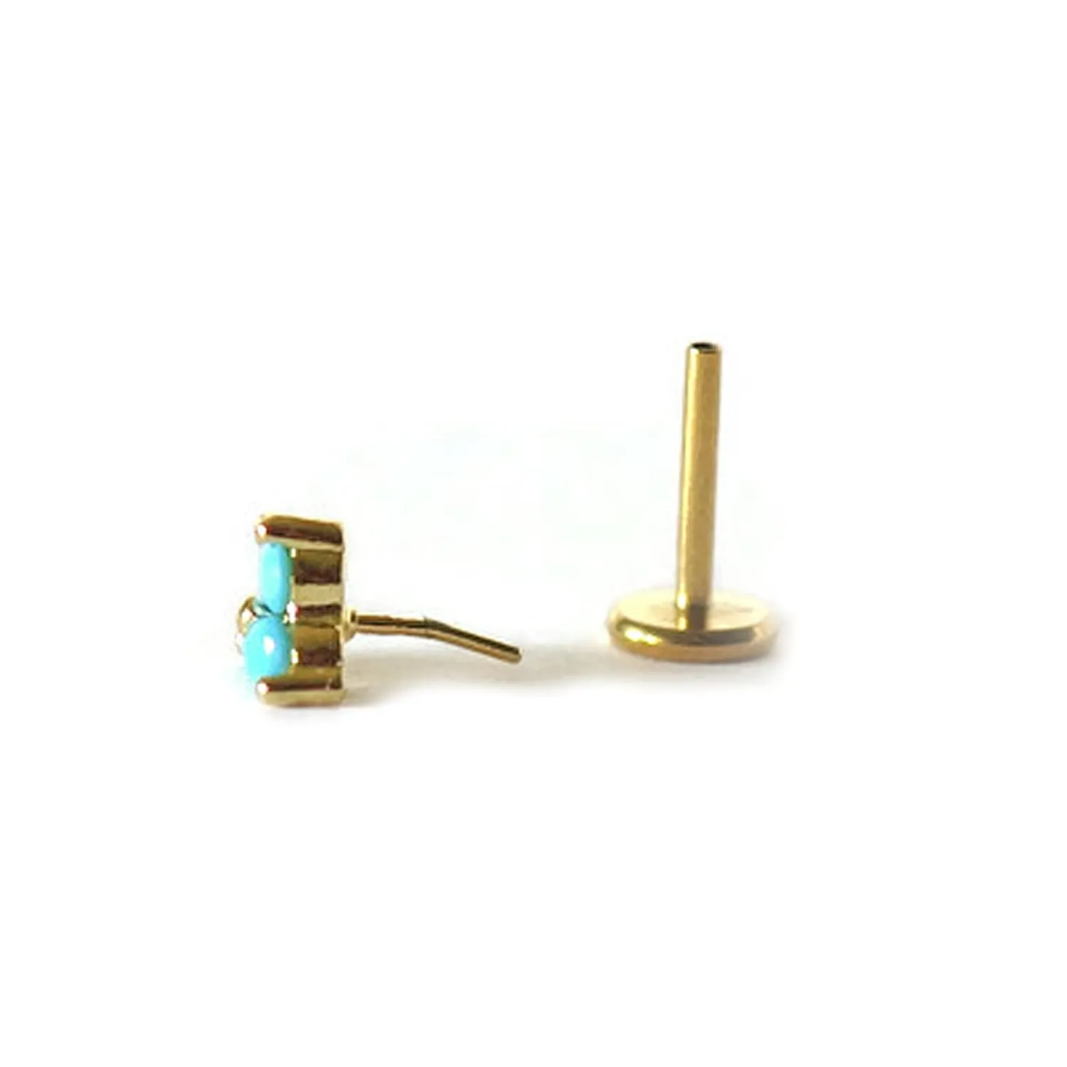 Sterling Silver 18 Gauge Threadless Push Pin Flat Back Labret Trinity Turquoise Stud Earring Nickel Free Lead Free Handcrafted In USA (6mm One Stud Real 18K Gold Plated)