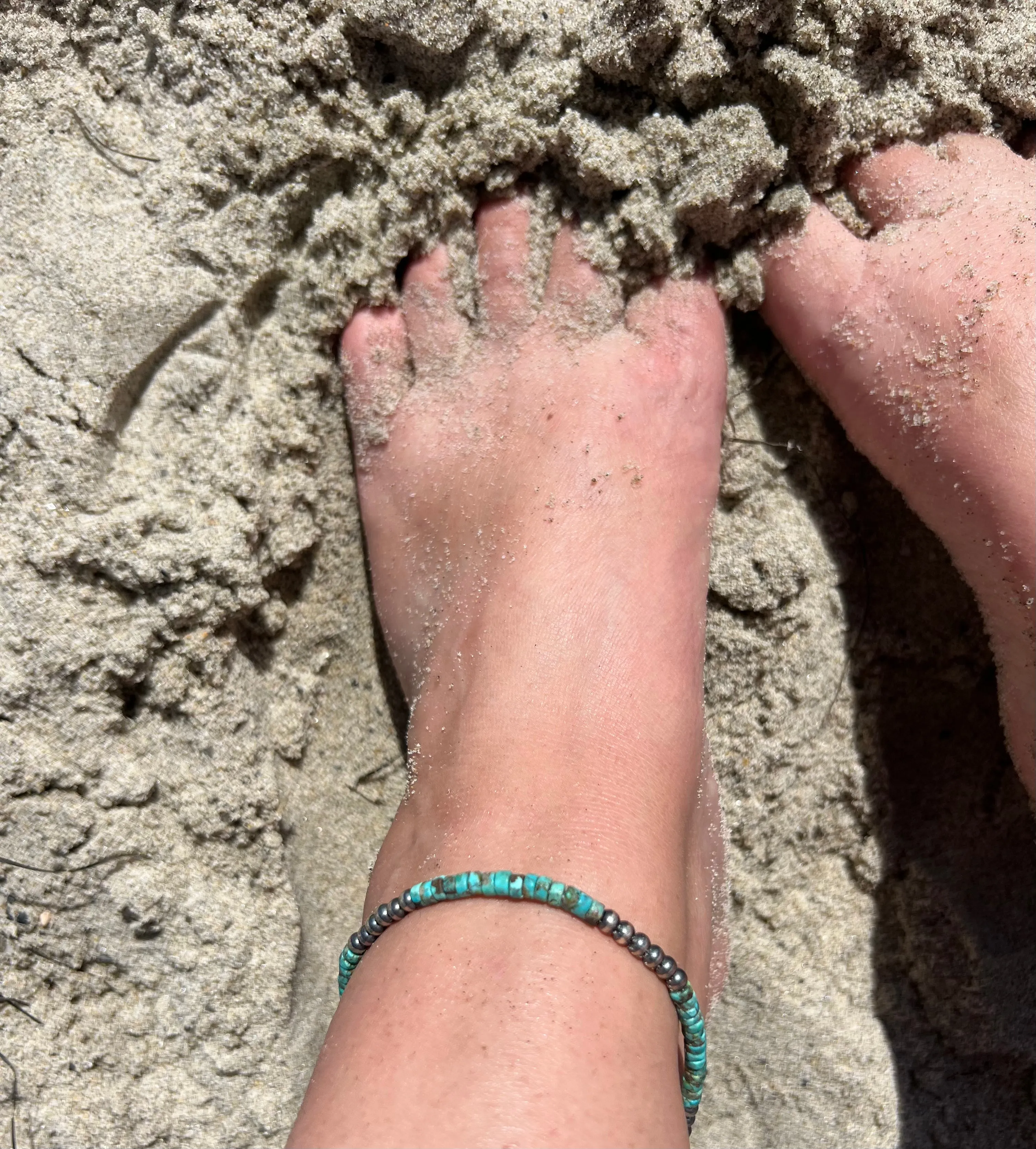 Sterling Silver 4mm Pearl with Turquoise Heshi Anklet