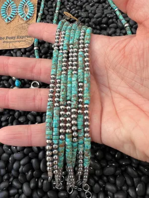 Sterling Silver 4mm Pearl with Turquoise Heshi Anklet