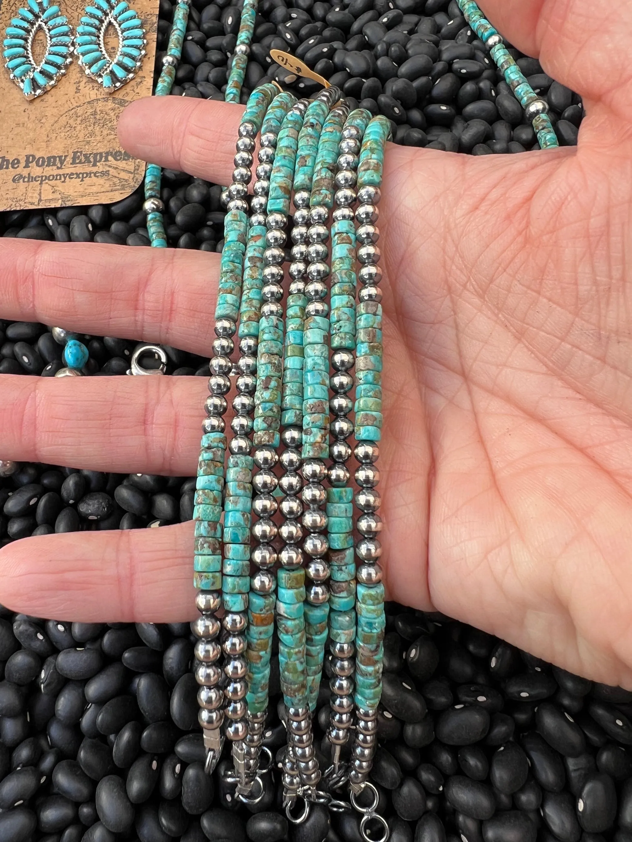 Sterling Silver 4mm Pearl with Turquoise Heshi Anklet