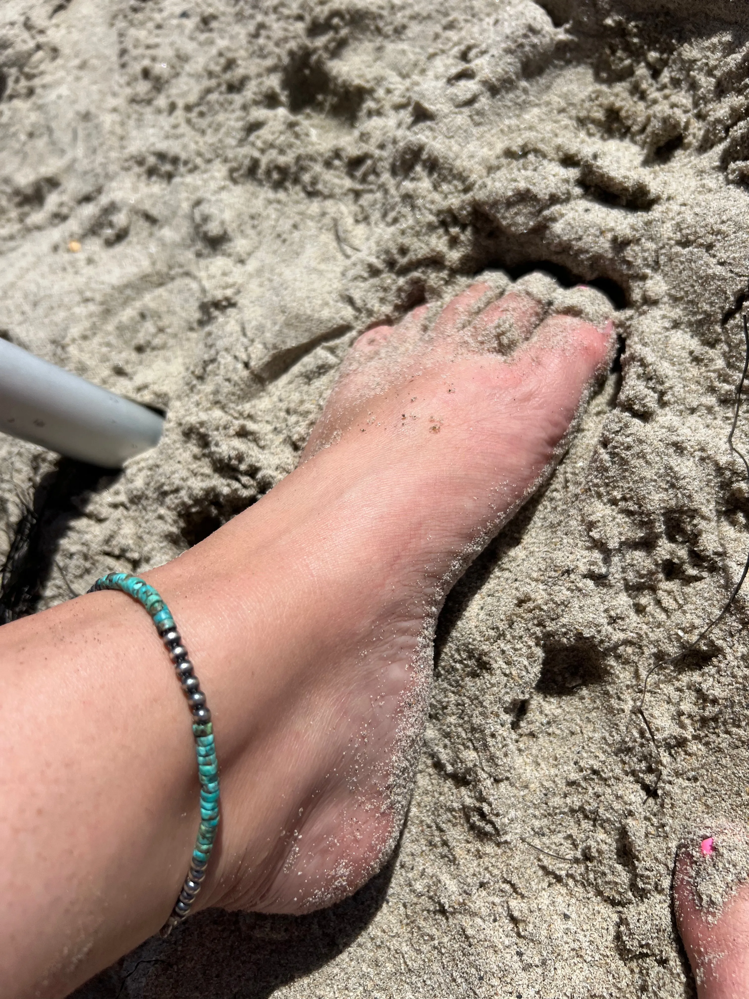 Sterling Silver 4mm Pearl with Turquoise Heshi Anklet