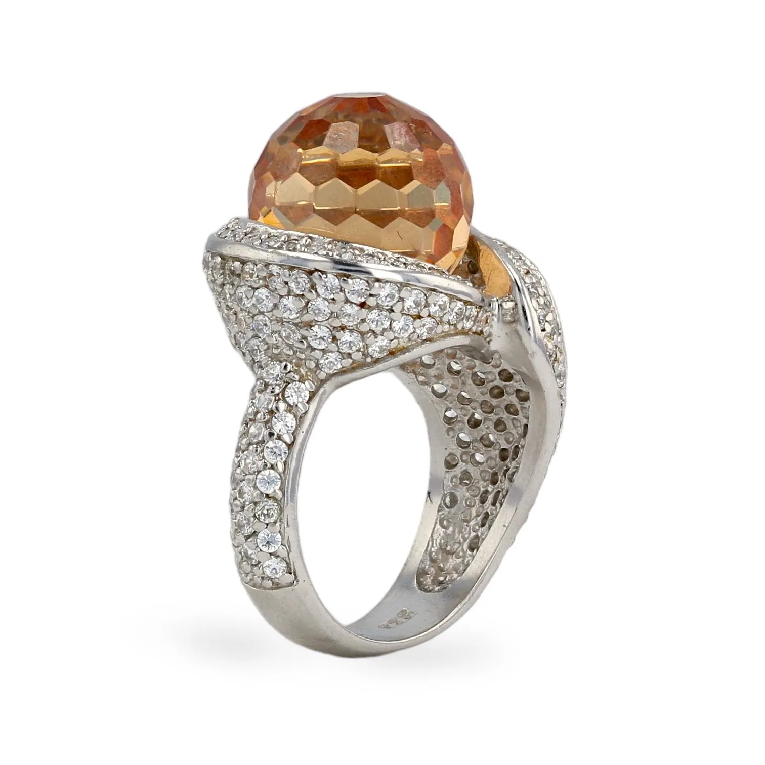 Sterling silver 925 fancy facets ball ring