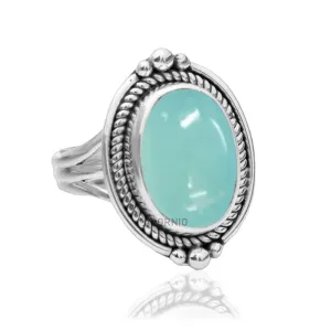 Sterling Silver 925 Ring For Womens Natural Aqua Chalcedony Ring Sterling Silver Handmade Ring Oval Gemstone Boho Ring