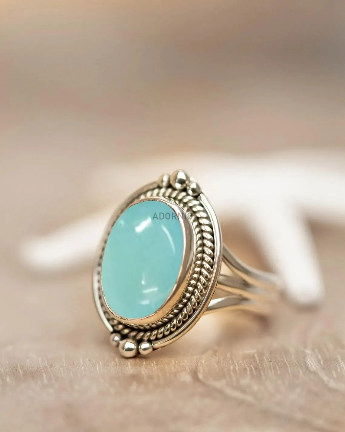Sterling Silver 925 Ring For Womens Natural Aqua Chalcedony Ring Sterling Silver Handmade Ring Oval Gemstone Boho Ring