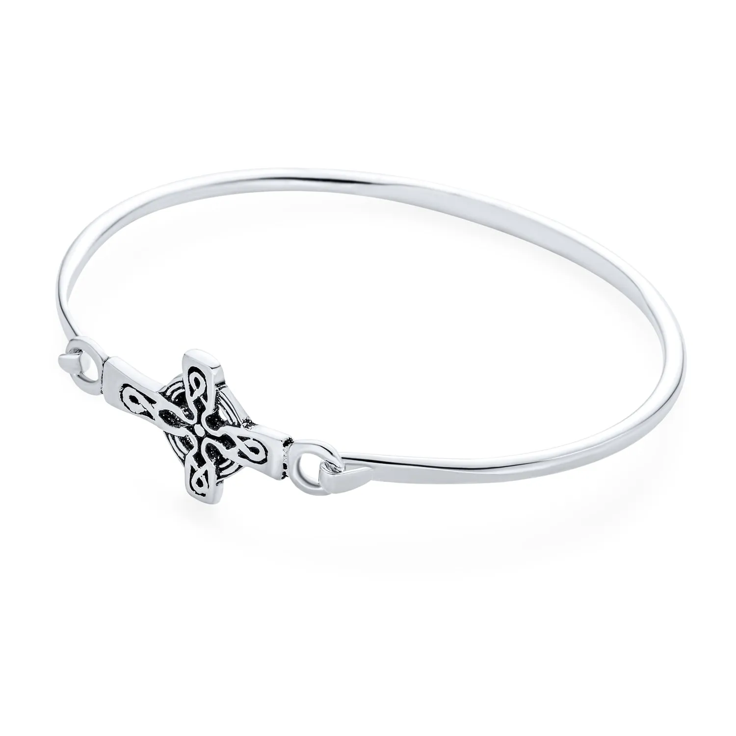 Sterling Silver Celtic Cross Bangle Bracelet with Inspirational Irish Knot Design