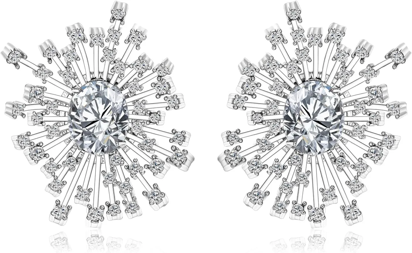 Sterling Silver Crystal Flower Stud Earrings for Women Cubic Zirconia Earrings Studs Hypoallergenic Vintage Rhinestone Statement Earrings for Wife Mom Her