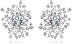 Sterling Silver Crystal Flower Stud Earrings for Women Cubic Zirconia Earrings Studs Hypoallergenic Vintage Rhinestone Statement Earrings for Wife Mom Her