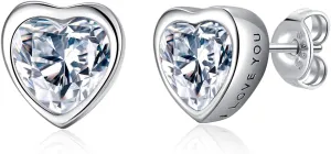 Sterling Silver Cubic Zirconia Stud Earrings for Womens Mens, 14K White Gold Plated Heart Shape CZ Studs Hypoallergenic Pierced Ear Christmas Birthday Mother's Day Jewelry Gifts
