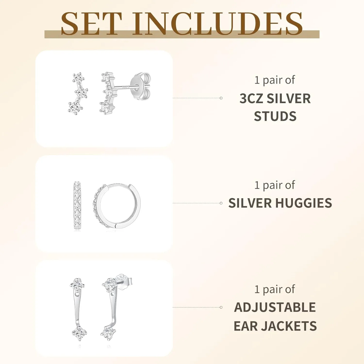 Sterling Silver Earrings Set for Women, Small S925 Hypoallergenic Earring Stacks, Dainty 5A Cubic Zirconia Huggie Stud Earrings for Sensitive EarsTrendy 2025