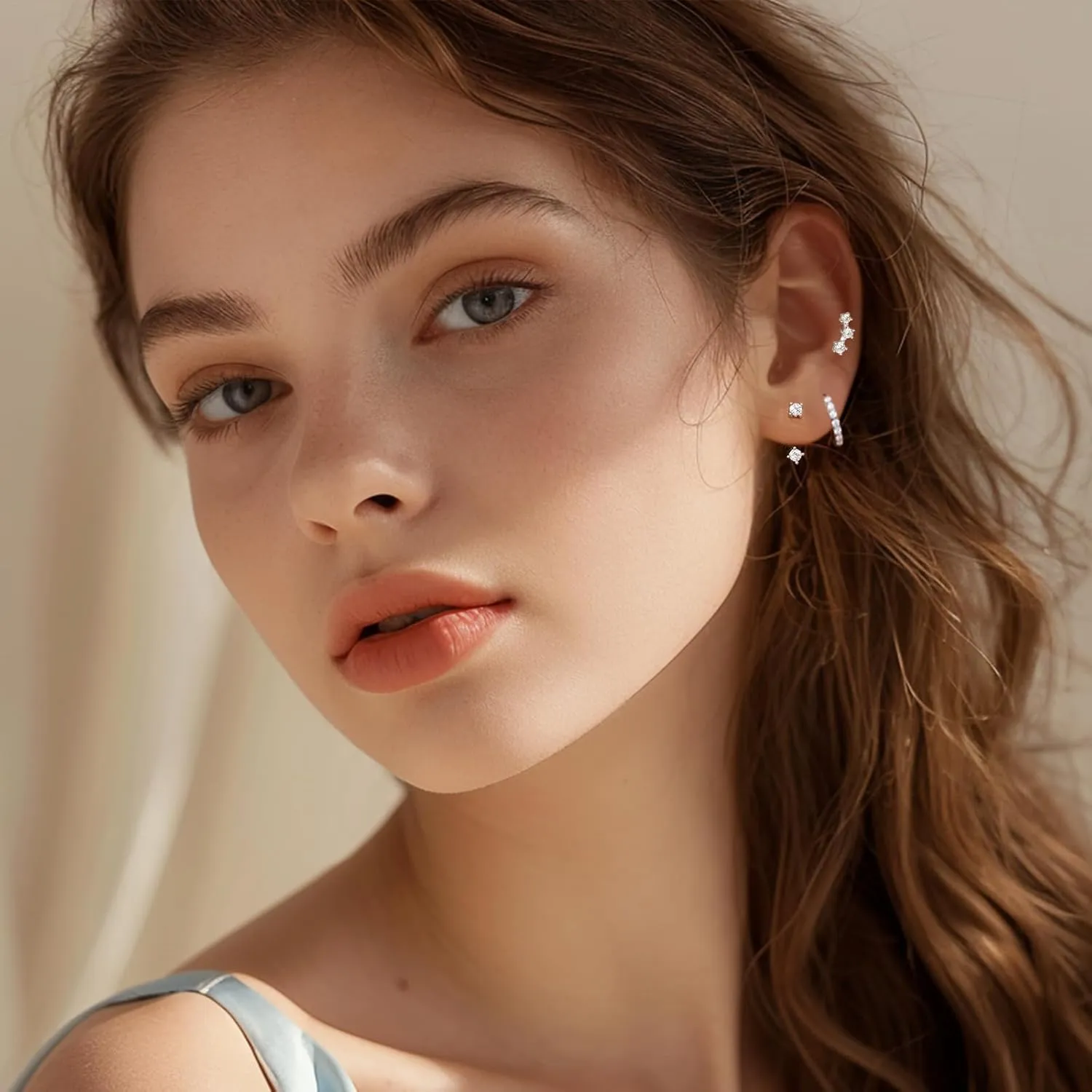 Sterling Silver Earrings Set for Women, Small S925 Hypoallergenic Earring Stacks, Dainty 5A Cubic Zirconia Huggie Stud Earrings for Sensitive EarsTrendy 2025