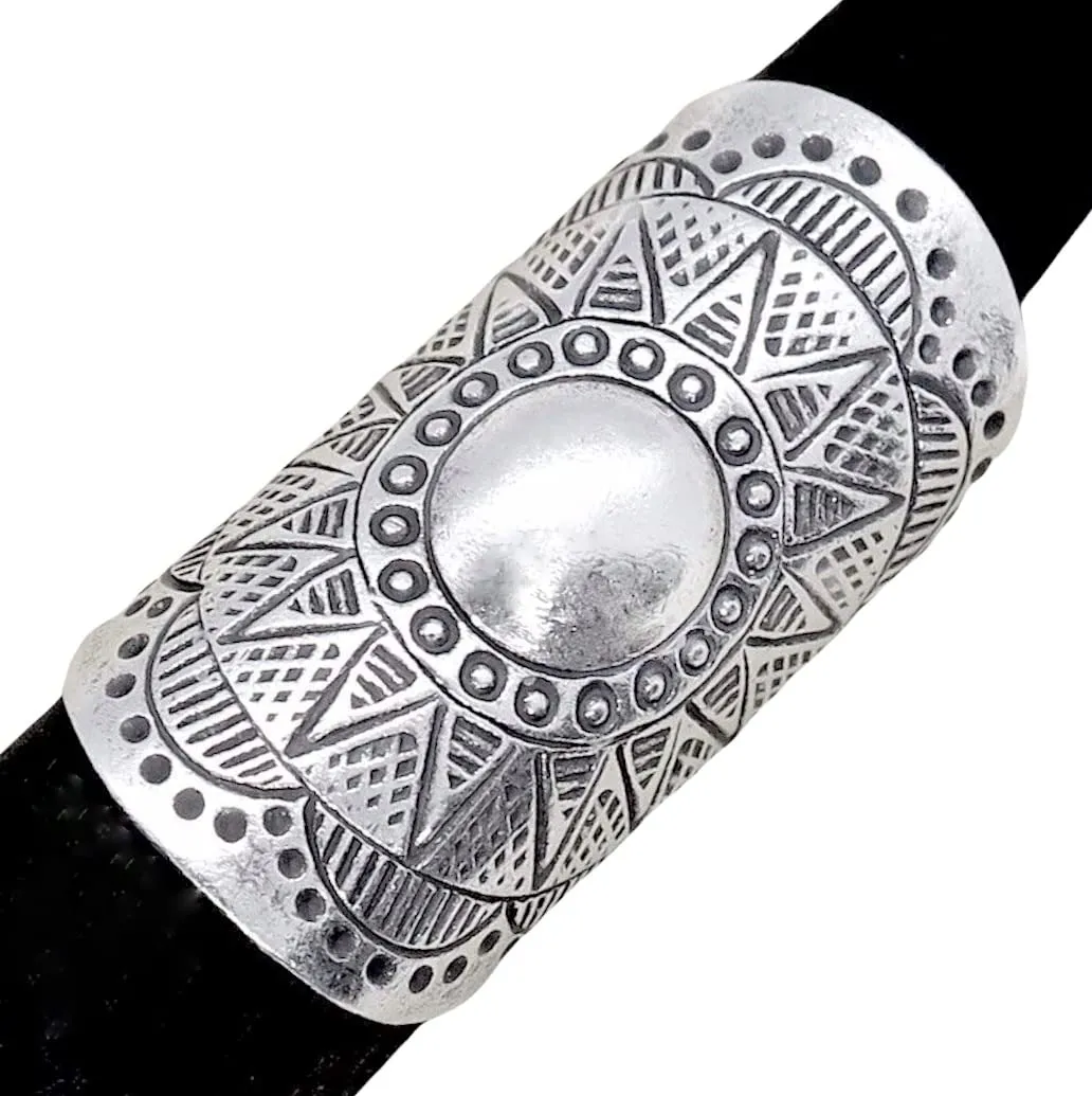 Sterling Silver Long Large Boho Statement Ring With Symbolic Solar Star Mandala, Tribal Gypsy Hippie Adjustable to Sizes 6-11, Gift for Her