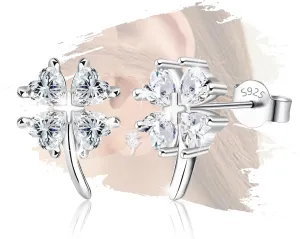 Sterling Silver Lucky Leaf Stud Earrings for Women Hypoallergenic Cubic Zirconia Sparkle Heart Stud Earrings for Wife Sister