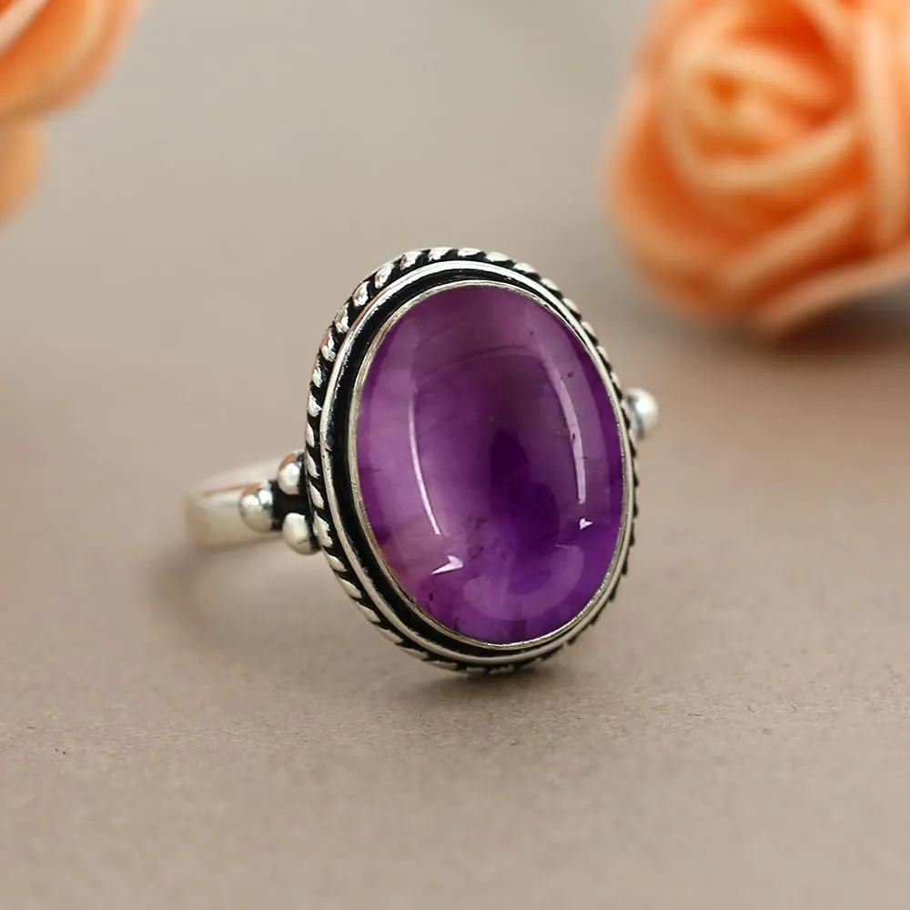 Sterling Silver Plated Handmade Statement Rings For Women, Southwest Bohemian Birthstone Ring Jewelry Mother's Day Christmas Gifts For Her