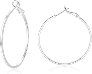 Sterling Silver Post Hoop Earrings - 14k White Gold Plated Larg Big Hoop Earrings Set Hypoallergenic Lightweight Thin Silver Hoop Earrings for Women 30mm