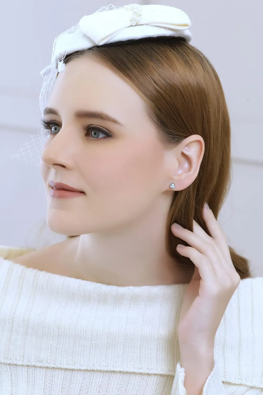Sterling Silver Round-Cut Solitaire Blue Topaz Stud Earrings for Women