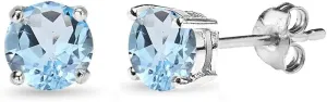 Sterling Silver Round-Cut Solitaire Blue Topaz Stud Earrings for Women