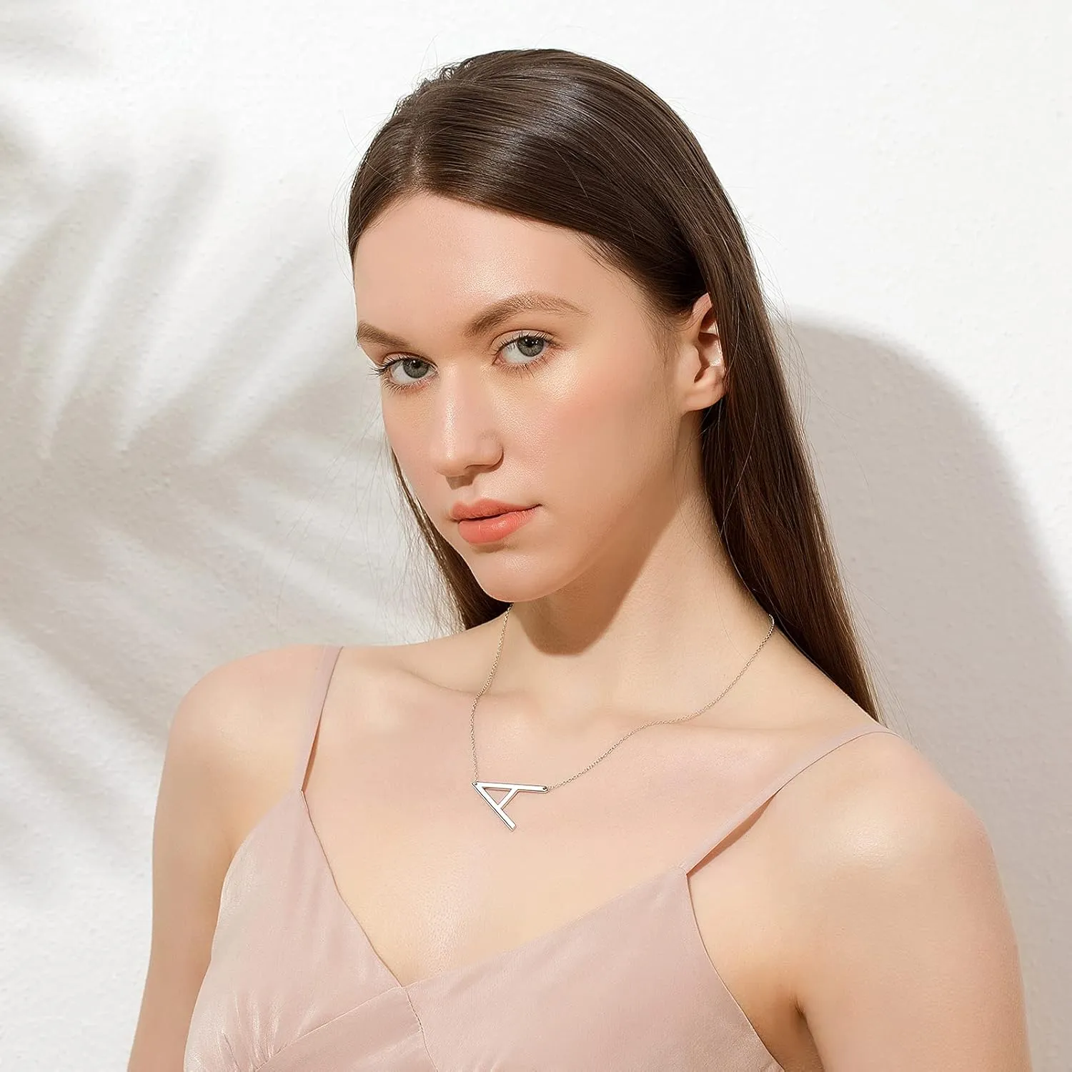 Sterling Silver Sideways Initial Necklace for Women Girls Big Letter Pendant Necklaces for Women Dainty Monogram Necklace Jewelry Gift A-Z