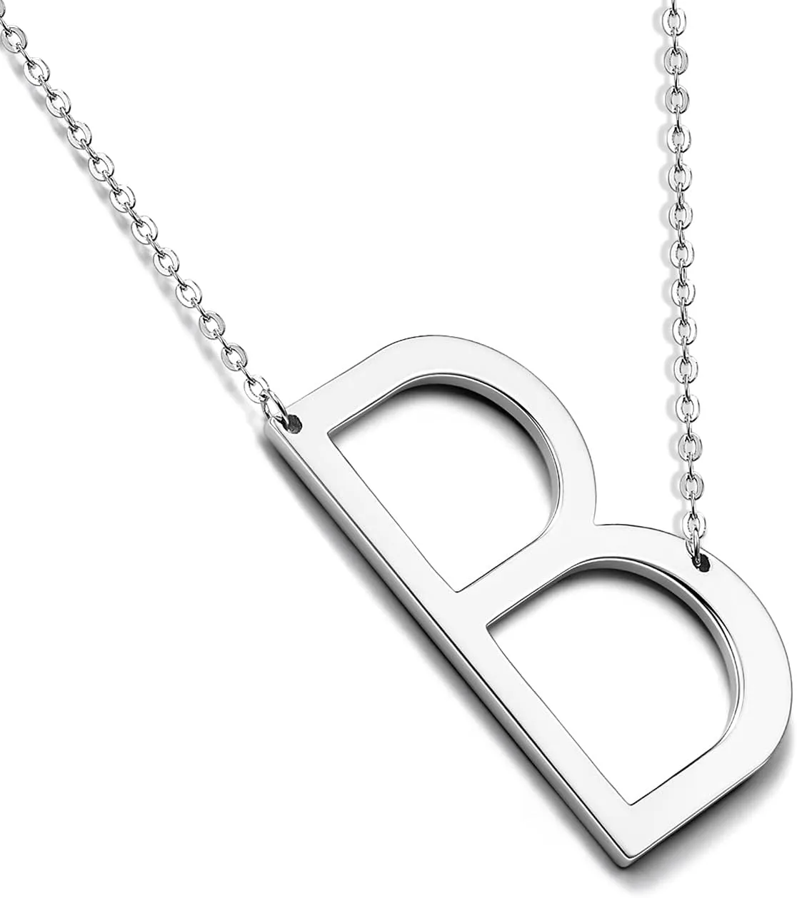 Sterling Silver Sideways Initial Necklace for Women Girls Big Letter Pendant Necklaces for Women Dainty Monogram Necklace Jewelry Gift A-Z
